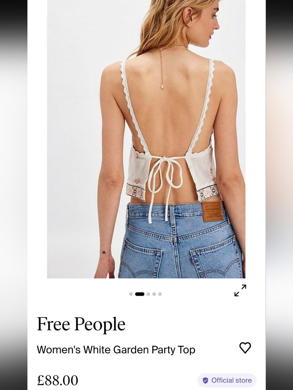 Free People White Lace-Trim Tie-Back Camisole